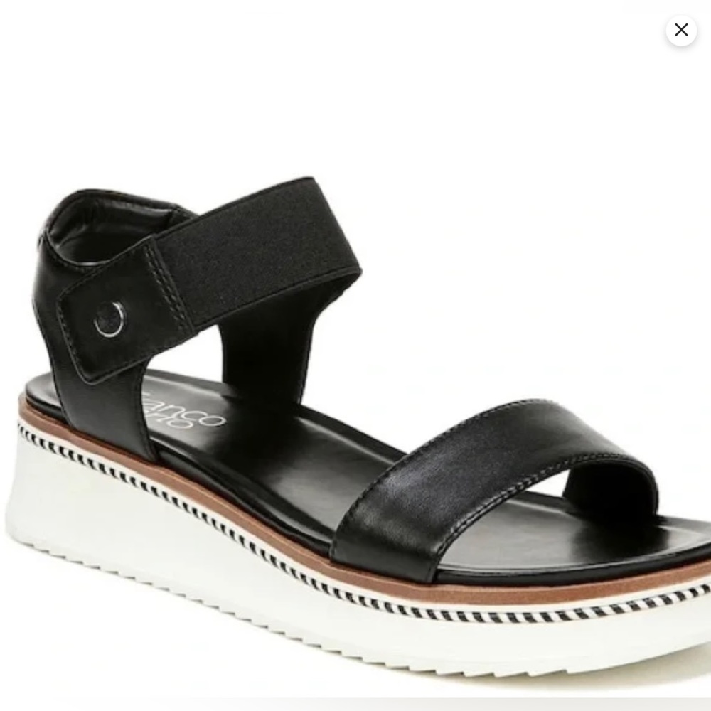 Franco Sarto Black & White Flat with Velcro Strap Strappy Platform Sandals, 8.5